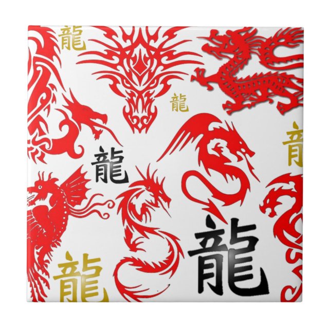 AZULEJO DE CERÂMICA  DRAGÃO VERMELHO (Frente)