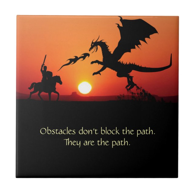 Azulejo De Cerâmica Dragão vs Knight Inspirational Motivational (Frente)