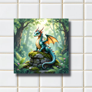 Azulejo De Cerâmica Dragão Whimsical na Pedra Antiga