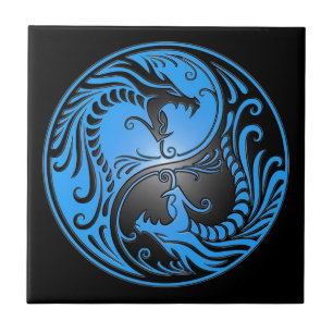 Azulejo De Cerâmica Dragões, azul e preto de Yin Yang