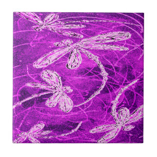 Azulejo De Cerâmica Dragões de prata em um céu magenta