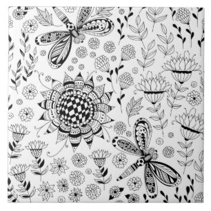 Azulejo De Cerâmica Dragões e flores