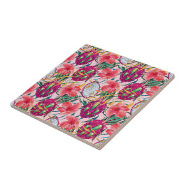 Azulejo De Cerâmica Dragon Fruit Tropical Floral Modern Green Palm