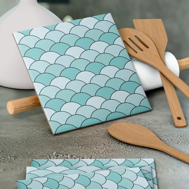 Azulejo De Cerâmica Dragon Scales, Fans, Waves, Seigaiha, Blue (Criador carregado)