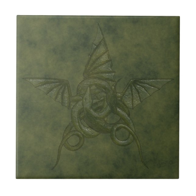 Azulejo De Cerâmica Dragon Star - Imagem de Couro Emboscada Verde (Frente)