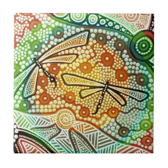 Azulejo De Cerâmica Dragonflies da Floresta (Frente)