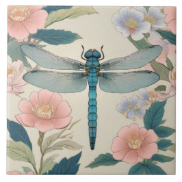 Azulejo De Cerâmica Dragonfly Art Pastel Green & Pink Floral