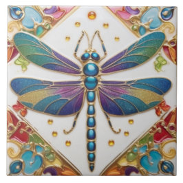 Azulejo De Cerâmica Dragonfly Azul - Arco-Íris multicolorido Colorido