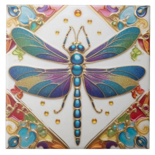 Azulejo De Cerâmica Dragonfly Azul - Arco-Íris multicolorido Colorido