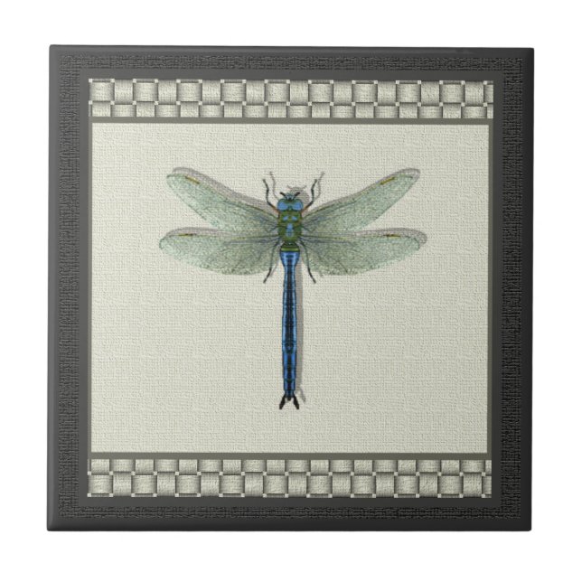 Azulejo De Cerâmica Dragonfly Azul Elegante (Frente)