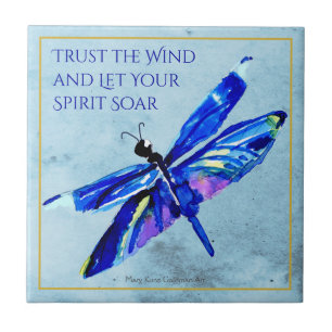 Azulejo De Cerâmica Dragonfly Azul Inspiradora Deixe seu espírito soar