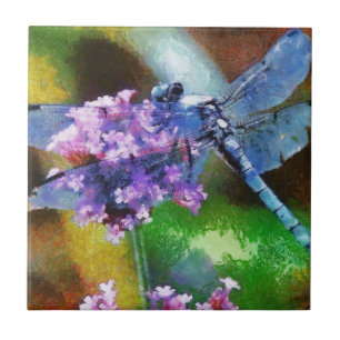 Azulejo De Cerâmica Dragonfly Azul na Arte Ponto-Alho Selvagem