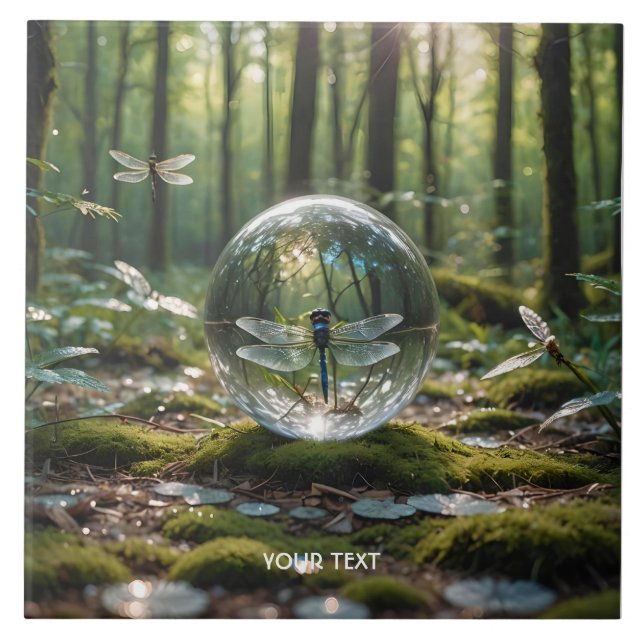 Azulejo De Cerâmica Dragonfly da Esfera de Vidro Fantasy (Frente)