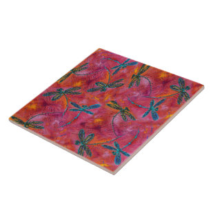Azulejo De Cerâmica Dragonfly Dance Hot Fuchsia