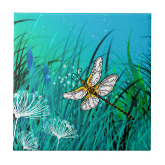 Azulejo De Cerâmica Dragonfly de Jardim Azul