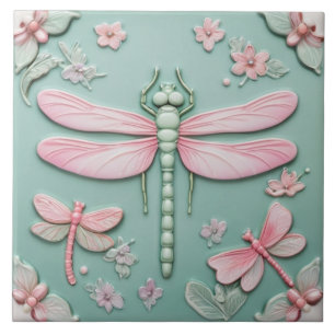 Azulejo De Cerâmica Dragonfly e Flores Meninas e Rosa Girly Floral