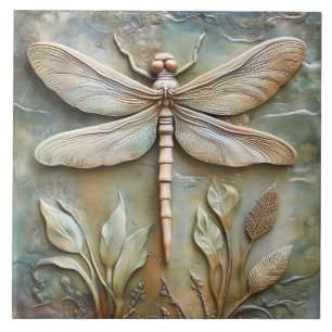 Azulejo De Cerâmica Dragonfly e Foliage Faux Alivio