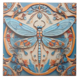 Azulejo De Cerâmica Dragonfly em azul decorativo e amarelo Ouro