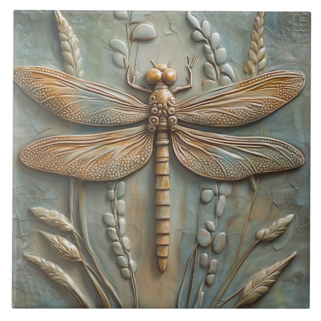 Azulejo De Cerâmica Dragonfly Field of Foliage Faux Alivio (Frente)