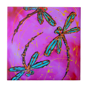 Azulejo De Cerâmica Dragonfly Flor Elétrico Rosa
