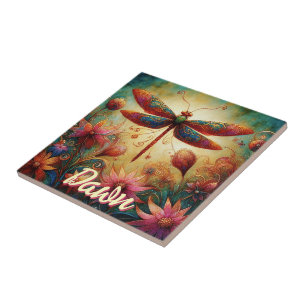 Azulejo De Cerâmica Dragonfly Floral Abstrato personalizada