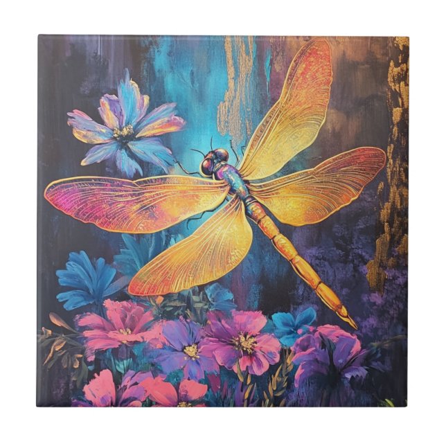 Azulejo De Cerâmica Dragonfly Garden Wings Ceramic Tile 4.25x2.25 (Frente)