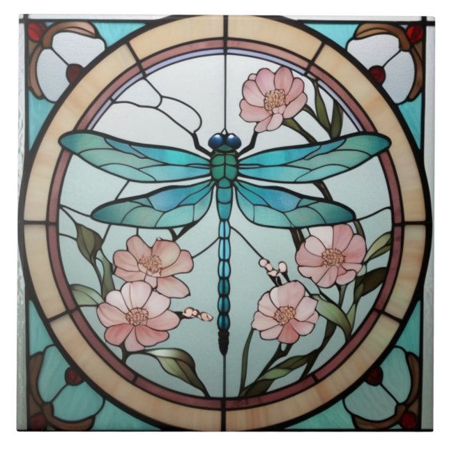 Azulejo De Cerâmica Dragonfly Japonesa Stainha Glass Deco Art Nouveau (Frente)
