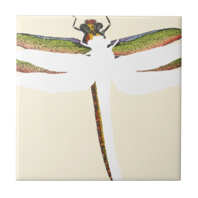 Azulejo De Cerâmica Dragonfly Miniatura em Fundo Branco (Frente)