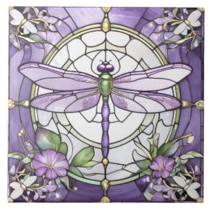 Azulejo De Cerâmica Dragonfly Puro e Flor de Vidro Mancha Branca