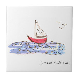 Azulejo De Cerâmica Dream Sail Live Sea Boat Seagull Sketch