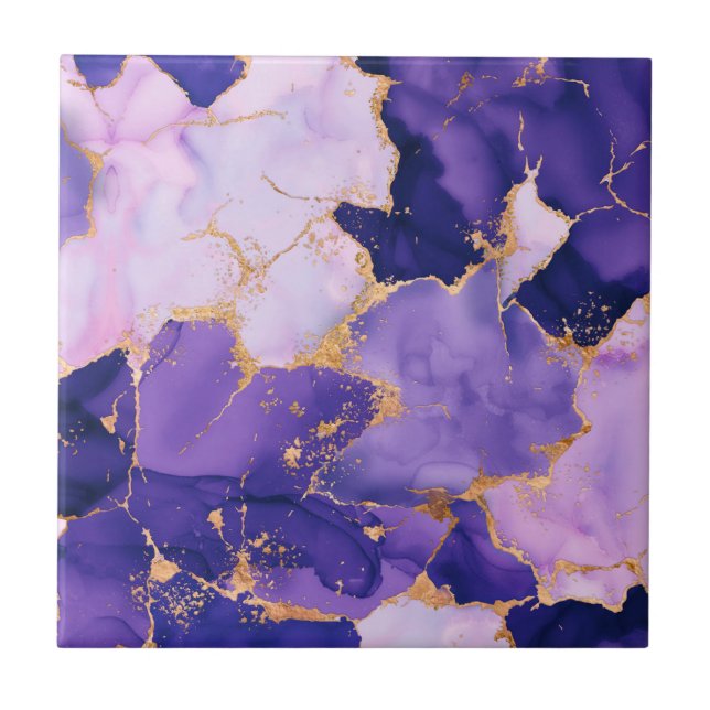 Azulejo De Cerâmica Dreamy Lavender alcohol inks and gold (Frente)