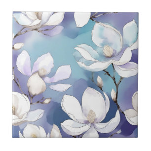 Azulejo De Cerâmica Dreamy Magnolias em uma Lavanda de Aquarela