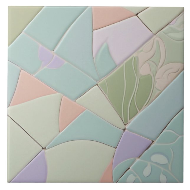 Azulejo De Cerâmica Dreamy Mint Abstrato Modern Pastel Faux Mosaico (Frente)