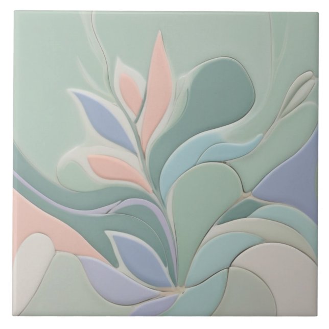 Azulejo De Cerâmica Dreamy Mint Floral Abstrato Modern Pastel Flowers (Frente)