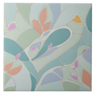Azulejo De Cerâmica Dreamy Mint Floral Abstrato Modern Pastel Flowers