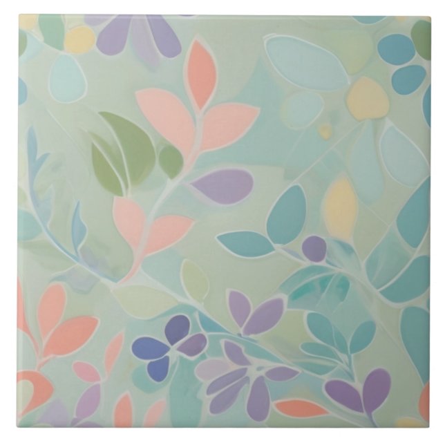 Azulejo De Cerâmica Dreamy Mint Floral Abstrato Modern Pastel Flowers (Frente)