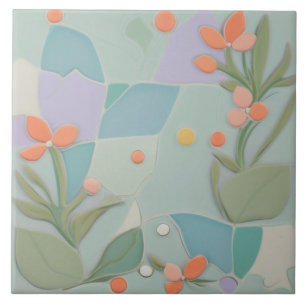 Azulejo De Cerâmica Dreamy Mint Floral Abstrato Modern Pastel Flowers