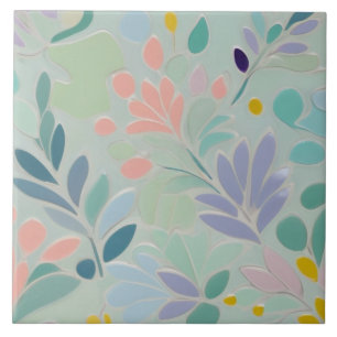 Azulejo De Cerâmica Dreamy Mint Floral Abstrato Modern Pastel Flowers
