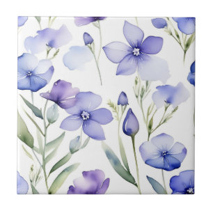 Azulejo De Cerâmica Dreamy Periwinkle Wildflower Watercolor