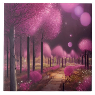 Azulejo De Cerâmica Dreamy Pink Nightscape