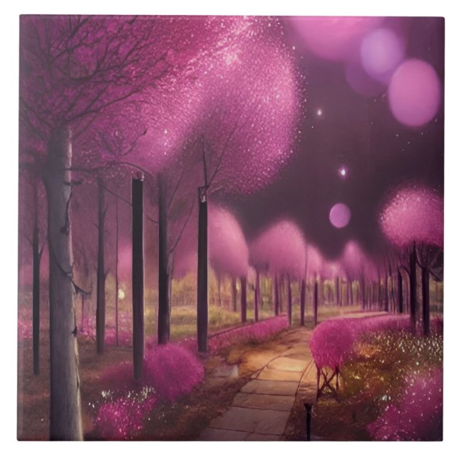 Azulejo De Cerâmica Dreamy Pink Nightscape (Frente)