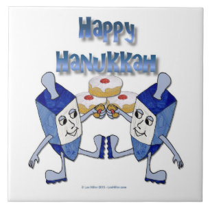 Azulejo De Cerâmica Dreidels Dançantes e Rosquinhas de Hanukkah
