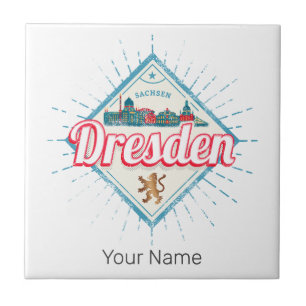 Azulejo De Cerâmica Dresden Alemanha Saxónia Retro Skyline Vintage