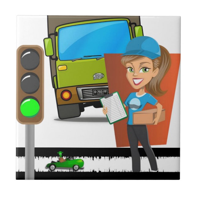 Azulejo De Cerâmica Driver de Entrega de Luz de Tráfego Branco de Azul (Frente)