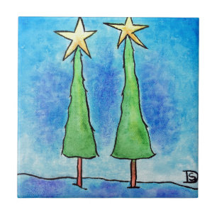 Azulejo De Cerâmica Duas árvores de Natal altas