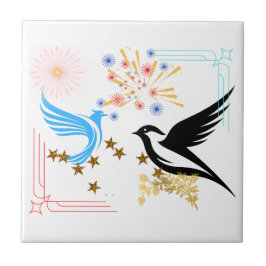 Azulejo De Cerâmica Duas Aves Majestosas