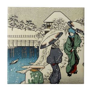 Azulejo De Cerâmica Duas damas conversando na neve