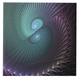 Azulejo De Cerâmica Duas Espirais Coloridas Arte Fractal Abstrata Mode