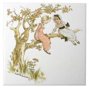 Azulejo De Cerâmica Duas garotas em uma árvore Kate Greenaway