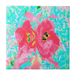 Azulejo De Cerâmica Duas Hibiscus Loucas de Coral Rosa em Água